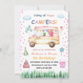 ツインズガール&ボーハッピーカンパー誕生日招待状 招待状 (正面)