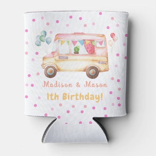 ツインズガール&ボーハッピーキャンパー誕生日 缶クーラー (正面)