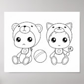 ツインズキャットベアベビージャンプスーツ色彩画 ポスター (正面)