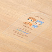 ツインズキャットベア男女兼用ベビーシャワー アクリル招待状 (レイダウン)