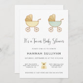 ツインズキャリッジイエローグリーン金ゴールド水色シャワー 招待状 (正面/裏面)