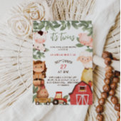 ツインズキュートな農業動物の水の色ベビーシャワー 招待状