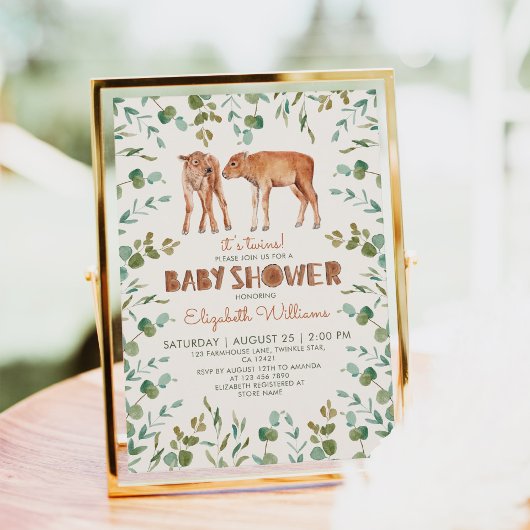 ツインズキュートベビーバイソンボーイベビーシャワー 招待状