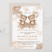 ツインズキュートボホベアベビーベイビーシャワー 招待状 (正面/裏面)