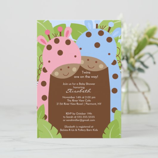 ツインズキリン赤ちゃんシャワー招待状ボーイガール 招待状 (スタンド正面)