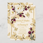 ツインズキンセアニラシャンパンブルガンディと金ゴールド 招待状 (正面/裏面)