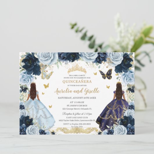 ツインズキンセアニラプリンセスネイビーベビーブルーフローラ 招待状 (スタンド正面)