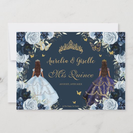 ツインズキンセアニラプリンセスネイビーベビーブルーフローラ 招待状 (裏面)