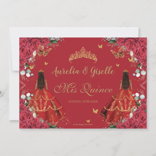 ツインズキンセアニラプリンセスレッドローゼスフローラ金ゴールド 招待状 (裏面)