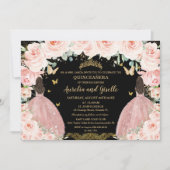 ツインズキンセアニラプリンセス赤面フローラ金ゴールドブラック 招待状 (正面)