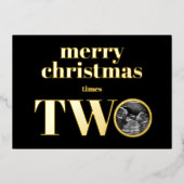 ツインズクリスマス妊娠告知カード金ゴールド 箔シーズンカード (正面)