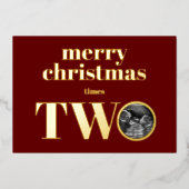 ツインズクリスマス妊娠告知カード金ゴールド 箔シーズンカード (正面)