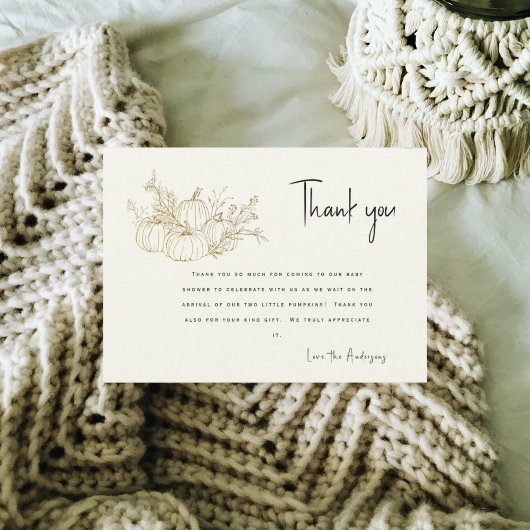 ツインズクリームリトルカボチャ赤ちゃんシャワーありがとう 招待状