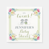 ツインズグリーンフローラボーイガールベイビーシャワー スタンダードカクテルナプキン (正面)