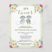 ツインズグリーンフローラボーイ&ガールベビーシャワー インビテーションポストカード (正面)