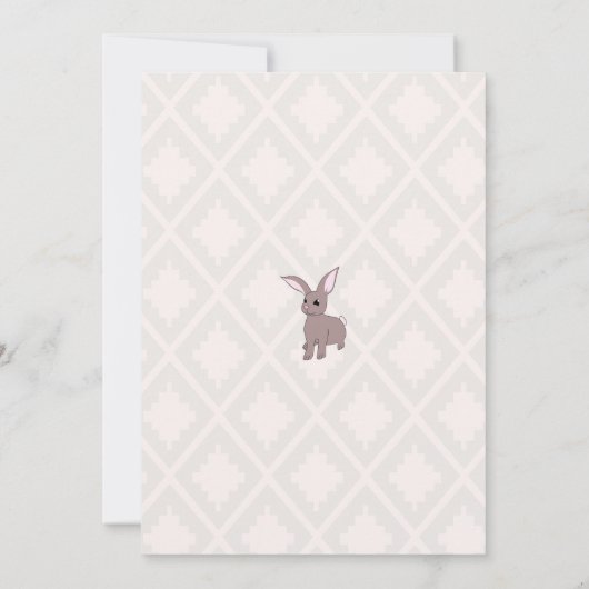 ツインズグレーアンドピンクフローラバニーシャワー招待状 招待状 (裏面)