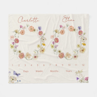 ツインズグロストラッカー水彩フローラ 生まれたばかりの フリースブランケット