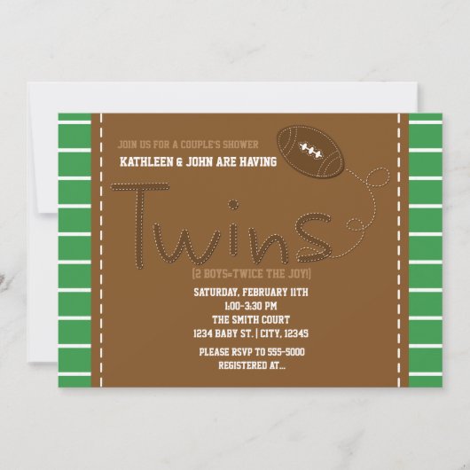 ツインズサッカースポーツベビーシャワー招待状 招待状 (正面)