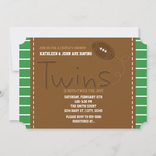 ツインズサッカースポーツベビーシャワー招待状 招待状 (正面)