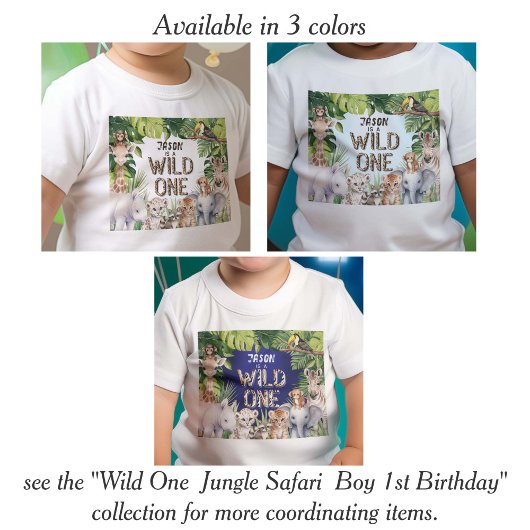 ツインズサファリ動物,ブルージャングル,男の赤ちゃん1st ベビーTシャツ