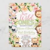 ツインズサファリ誕生日ジャングルワイルドワンアニマル 招待状 (正面/裏面)