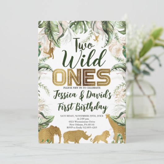 ツインズサファリ誕生日ジャングルワイルドワンアニマル 招待状 (スタンド正面)