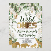 ツインズサファリ誕生日ジャングルワイルドワンアニマル 招待状 (正面/裏面)