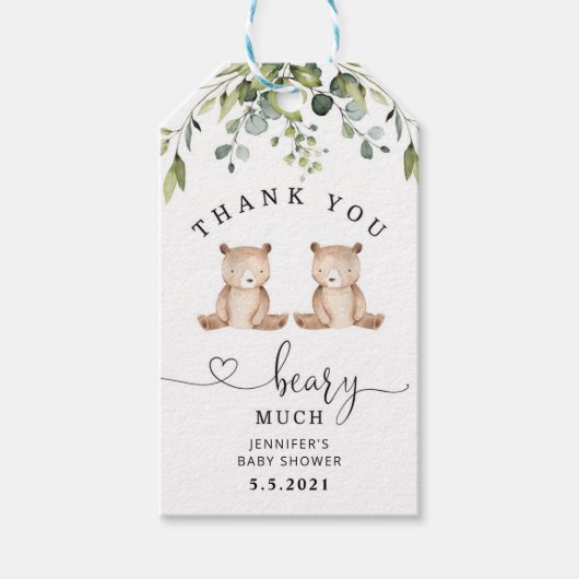 ツインズサンキューベアリーメッセージカード ギフトタグ (正面)