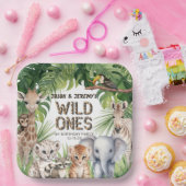ツインズジャングルサファリの動物の野生の1歳の誕生日 ペーパープレート (パーティー)