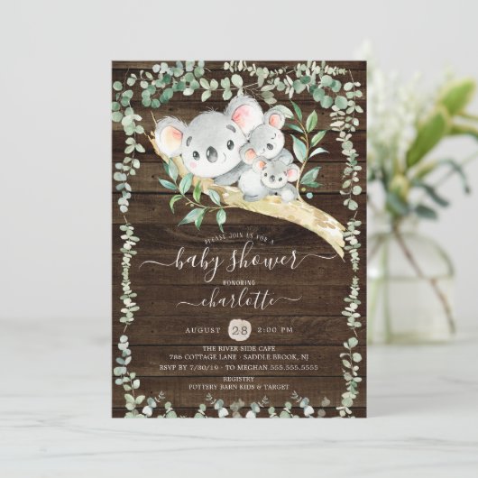 ツインズスウィートコアラベアーベビーベビーベイビーシャワー招待状 招待状 (スタンド正面)