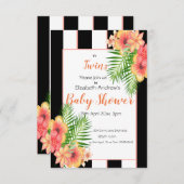 ツインズストライプのフローラベビーシャワー招待状 招待状 (正面/裏面)