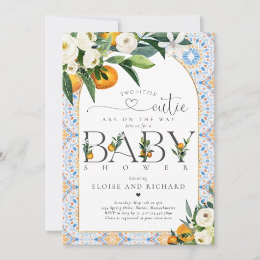 ツインズツーリトルかわいこちゃんオンザウェイベイビーシャワー 招待状 (正面)