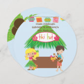 ツインズティキハットラウンドルアウ(ハワイ式宴会)誕生日招待状 招待状 (正面/裏面)