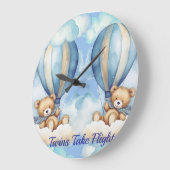 ツインズテイクフライト子供部屋 ラージ壁時計 (傾斜)