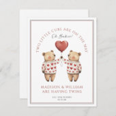 ツインズテディが冬の妊娠の発表をクマ 招待状 (正面/裏面)