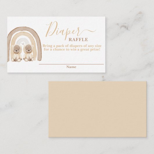 ツインズテディベアとレインボーおむつラッフルカード エンクロージャーカード (正面/裏面)