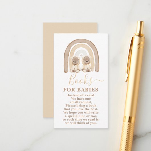 ツインズテディベアとレインボーブックforベビーカード エンクロージャーカード (正面/裏面インサイチュ)