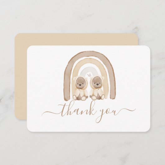 ツインズテディベアアンドレインボーサンキューカード サンキューカード (正面/裏面)