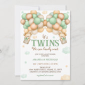 ツインズテディベアーグリーンベビーシャワー 招待状 (正面)