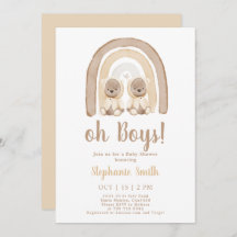 ツインズテディベアーレインボーベビーシャワー招待状