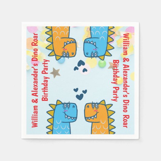 ツインズディノロール誕生日パーティー スタンダードカクテルナプキン (正面)