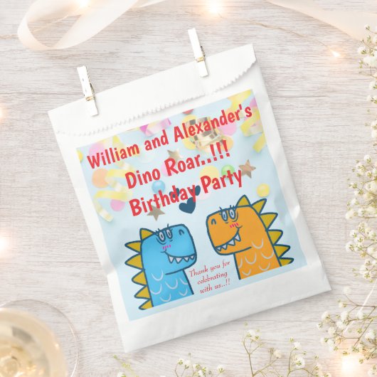 ツインズディノロール誕生日パーティー フェイバーバッグ (クリップ留めされた状態)