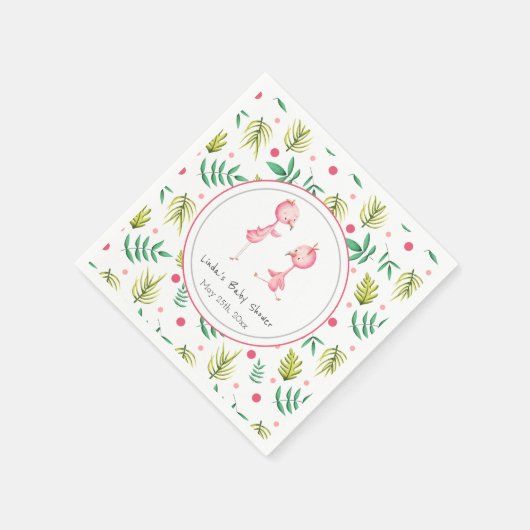 ツインズトロピカルフラミンゴパーソナライズされた赤ちゃんシャワー スタンダードカクテルナプキン (角)