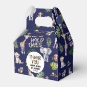 ツインズネイビーブルーサファリジャングルをテーマにした誕生日 フェイバーボックス (正面サイド)