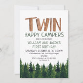 ツインズハッピーキャンパーズウッドランドボーイズ1歳 招待状 (正面)