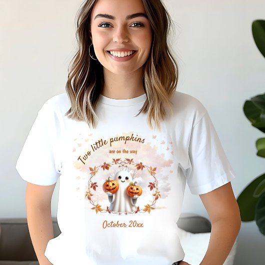 ツインズハロウィーンカボチャ妊娠発表 Tシャツ