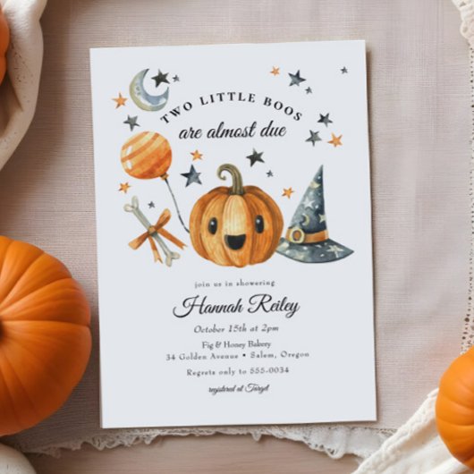 ツインズハロウィーンカボチャ小さなブー赤ちゃんシャワー 招待状
