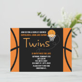 ツインズバスケットボールスポーツベビーシャワー招待状 招待状 (スタンド正面)