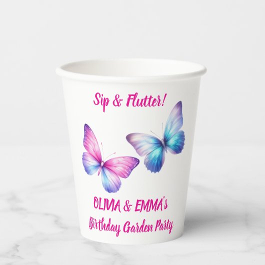 ツインズバタフライバースデーペーパカップ | Sip & Flutter 紙コップ (正面)