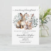 ツインズバニーウォーターカラーカップルベビーシャワー 招待状 (スタンド正面)